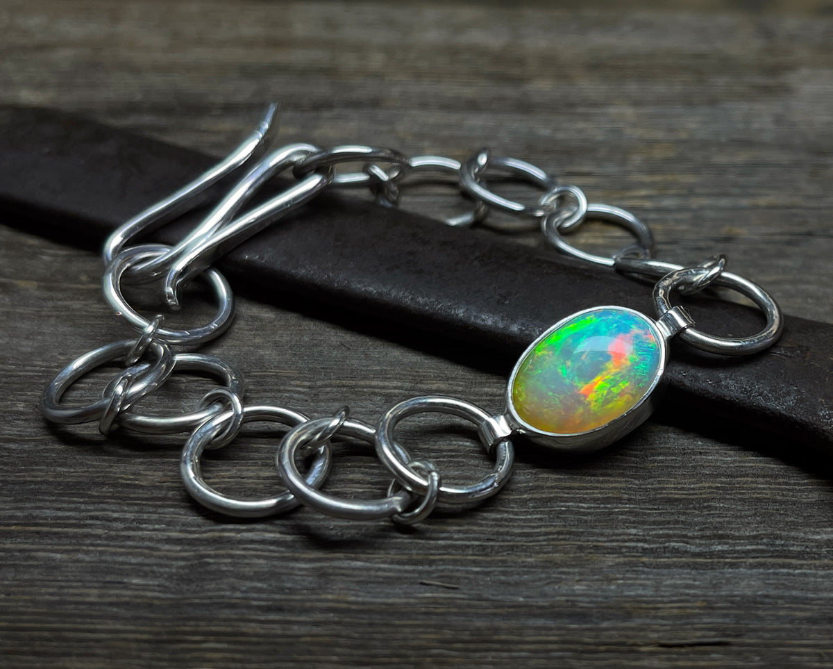 Natural Ethiopian opal Tumble Bracelet - hotsell Black Opal Birthstone bracelet - Opal jewelry - Handmade Opal 925 Silver Bracelet - Gift to her