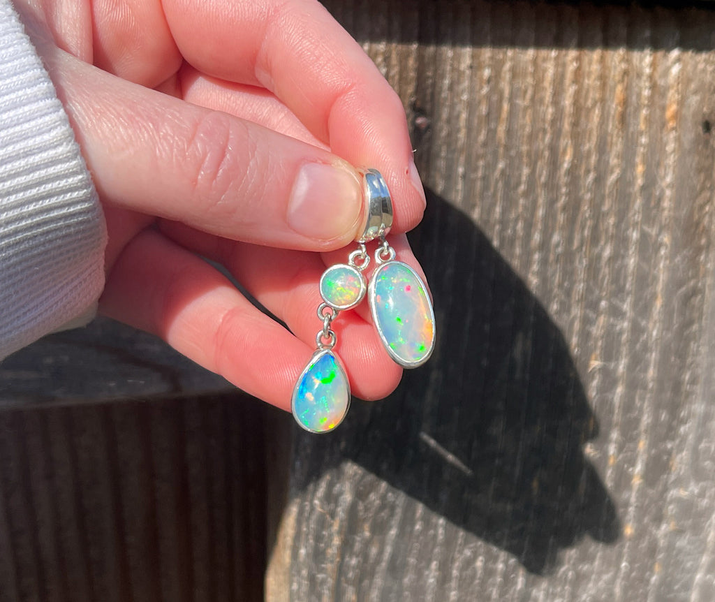 Opal Earrings, Mismatched Opal Earrings, Ethiopian Opal Dangle Earrings, Sterling Silver, Natural Opal Gemstone Earrings, Handmade Gift