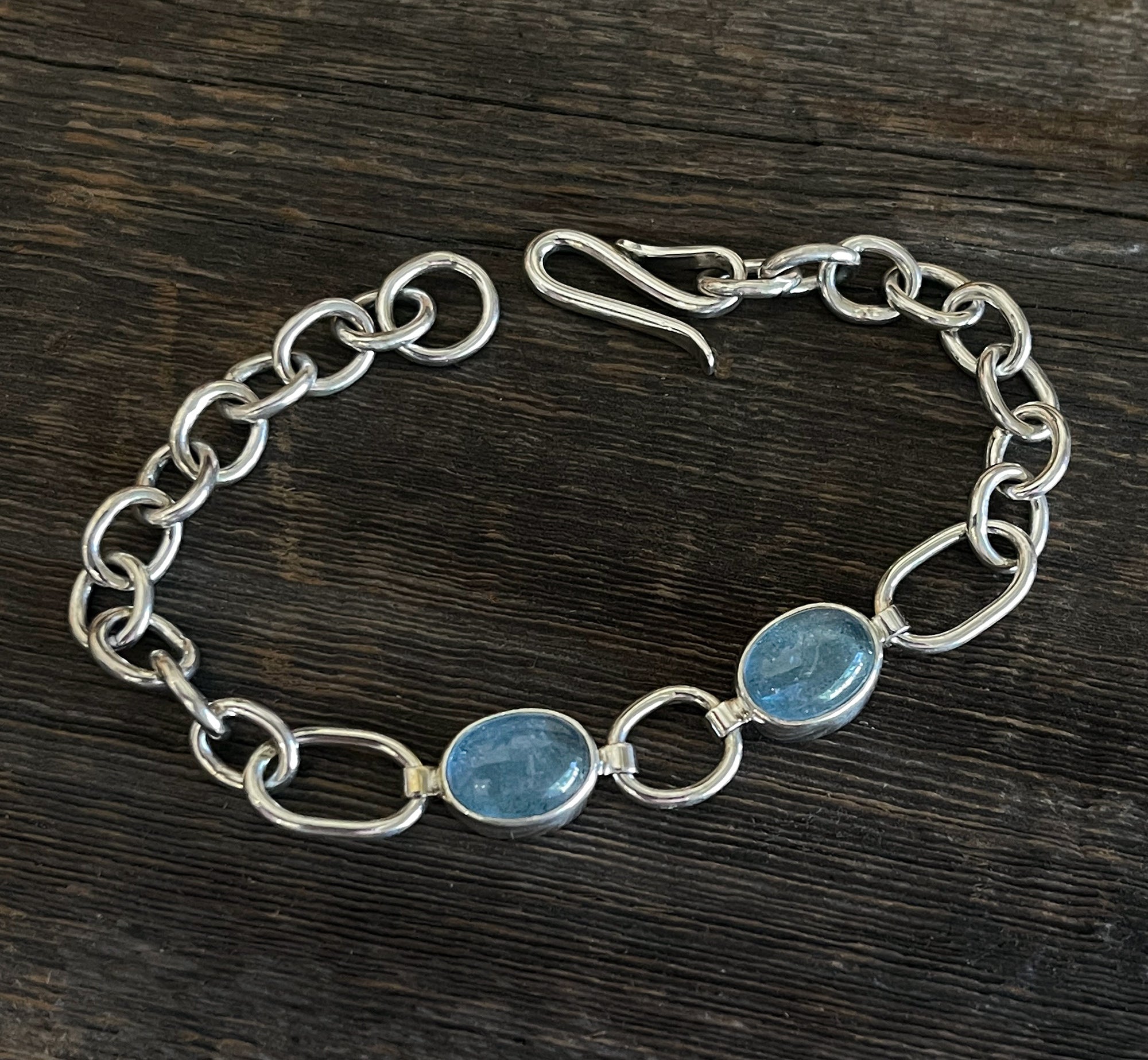 Aquamarine Bracelet Sterling Silver, Chunky Aquamarine Chain Bracelet, Gemstone Bracelet, Gift for Her, Handmade Aquamarine Bracelet