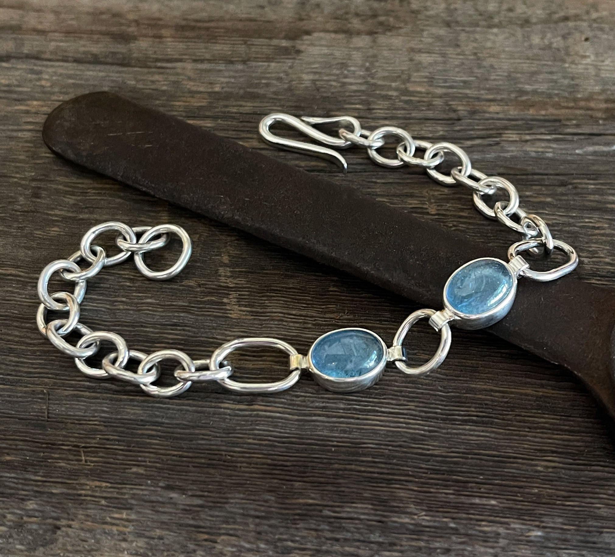 Aquamarine Bracelet Sterling Silver, Chunky Aquamarine Chain Bracelet, Gemstone Bracelet, Gift for Her, Handmade Aquamarine Bracelet