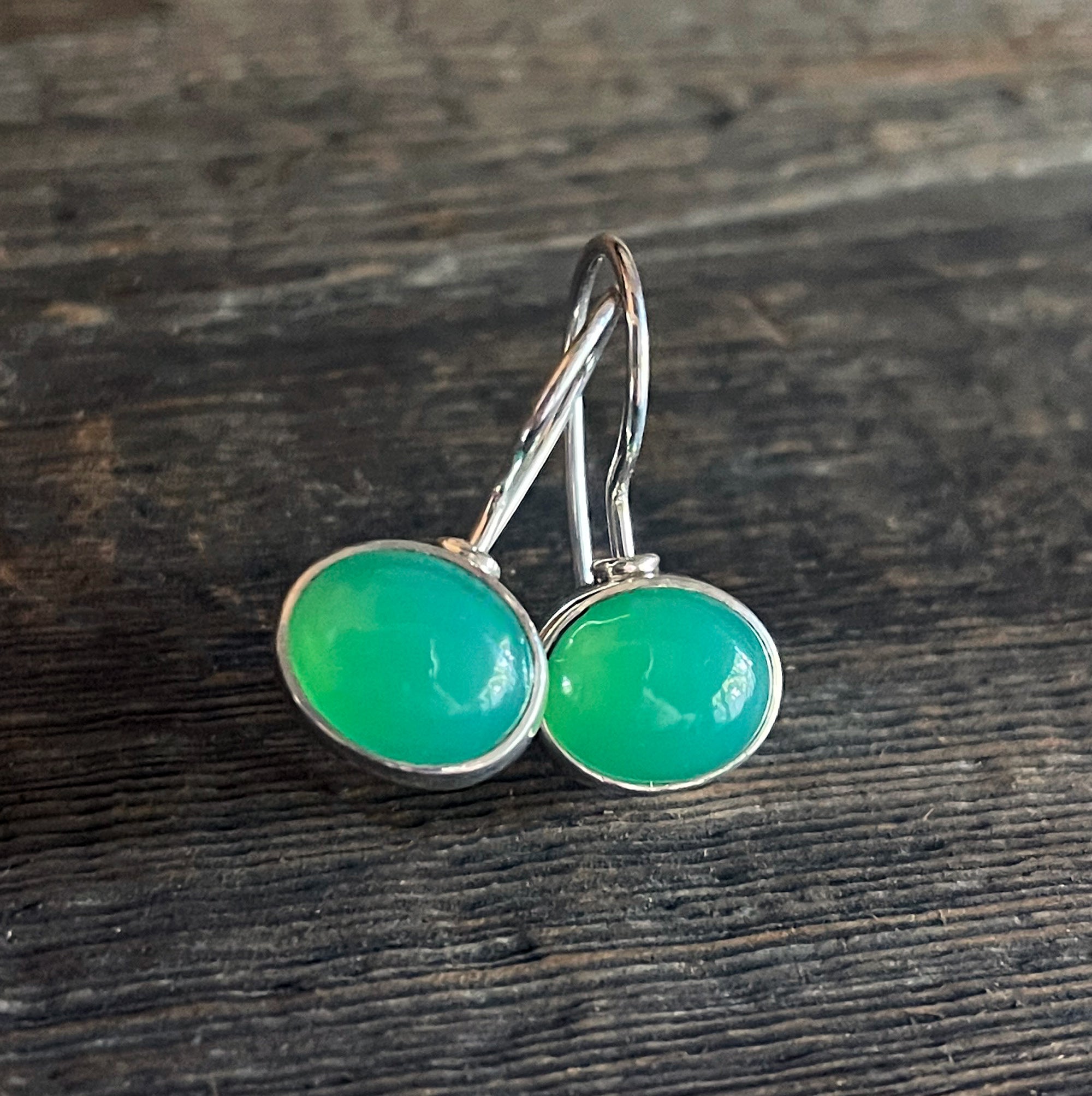 Chrysoprase Earrings, Sterling Silver Earrings with Oval Chrysoprase Gemstones, Dangle Drop Earrings, Gift for Her, Handmade Earrings