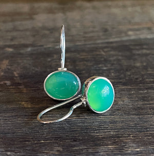 Chrysoprase Earrings, Sterling Silver Earrings with Oval Chrysoprase Gemstones, Dangle Drop Earrings, Gift for Her, Handmade Earrings