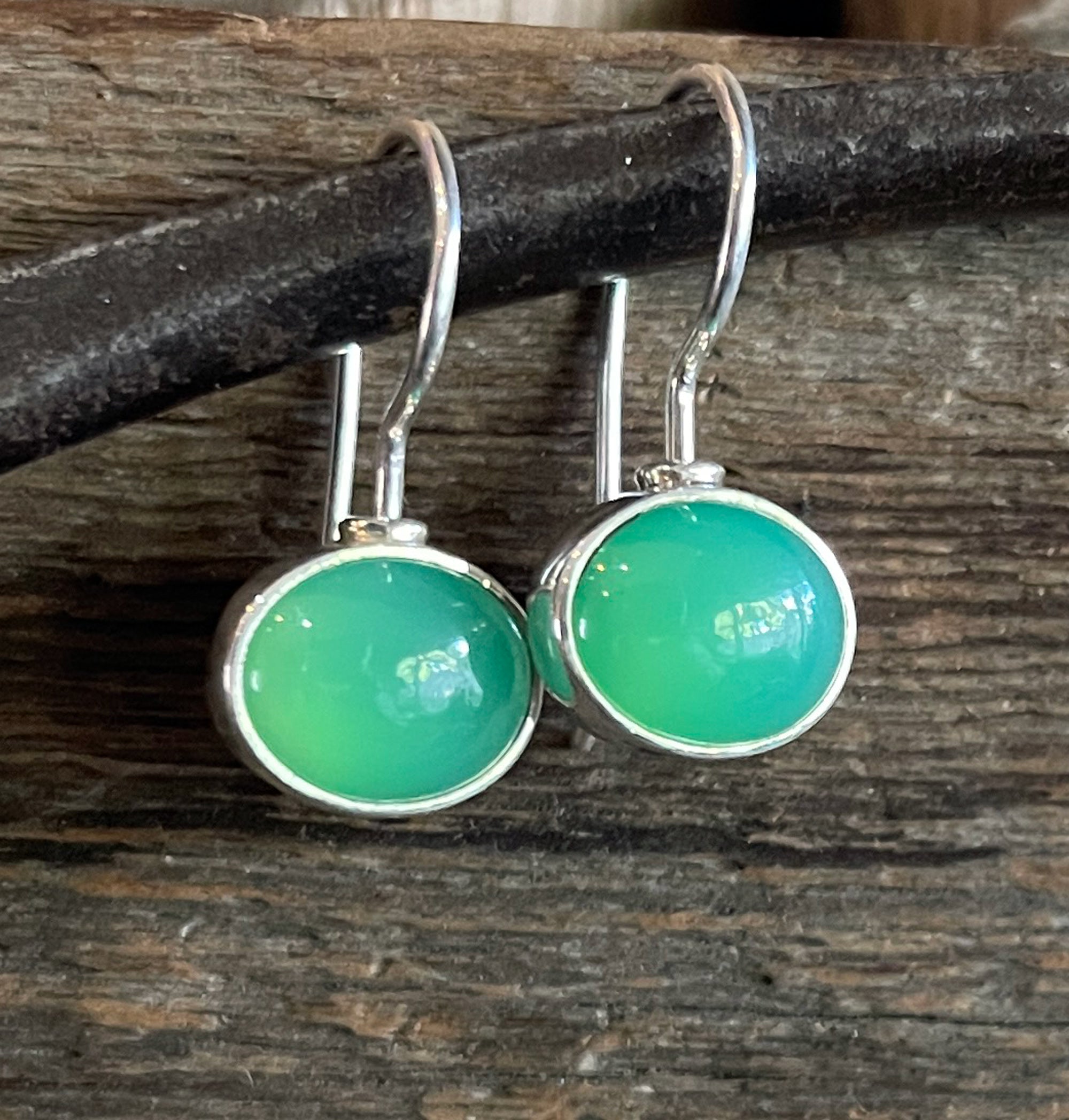 Chrysoprase Earrings, Sterling Silver Earrings with Oval Chrysoprase Gemstones, Dangle Drop Earrings, Gift for Her, Handmade Earrings