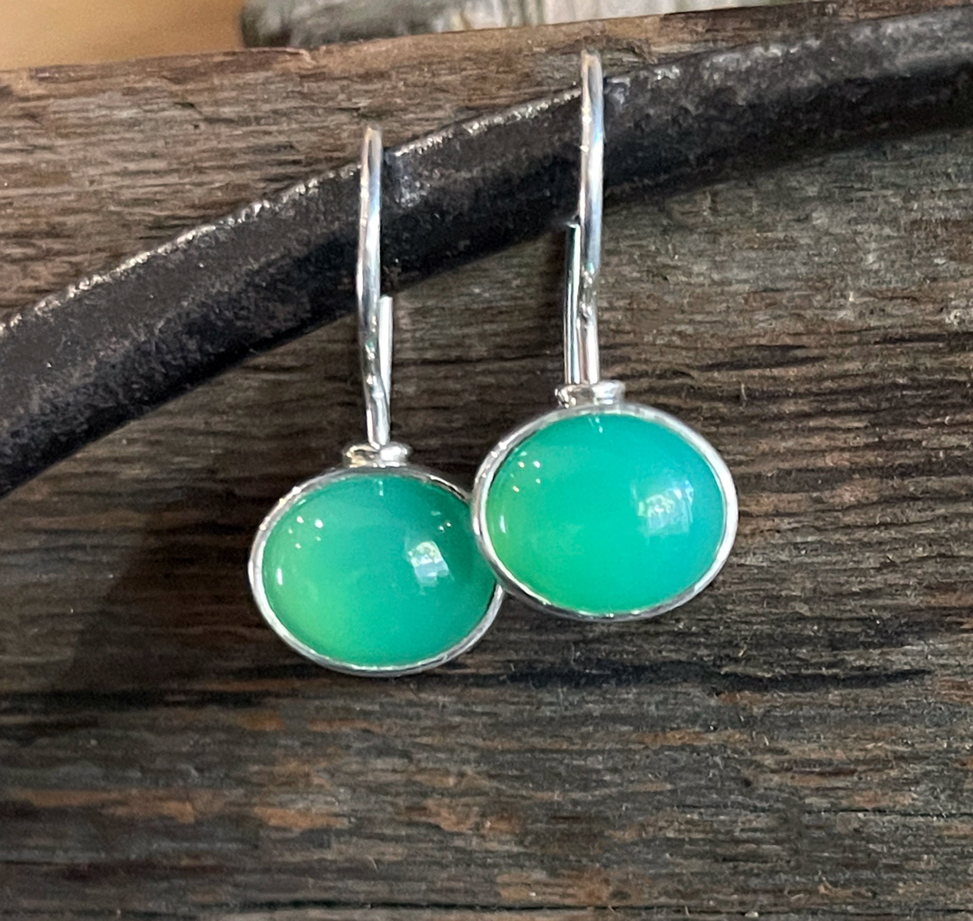 Chrysoprase Earrings, Sterling Silver Earrings with Oval Chrysoprase Gemstones, Dangle Drop Earrings, Gift for Her, Handmade Earrings