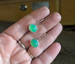 Chrysoprase Earrings, Sterling Silver Earrings with Oval Chrysoprase Gemstones, Dangle Drop Earrings, Gift for Her, Handmade Earrings