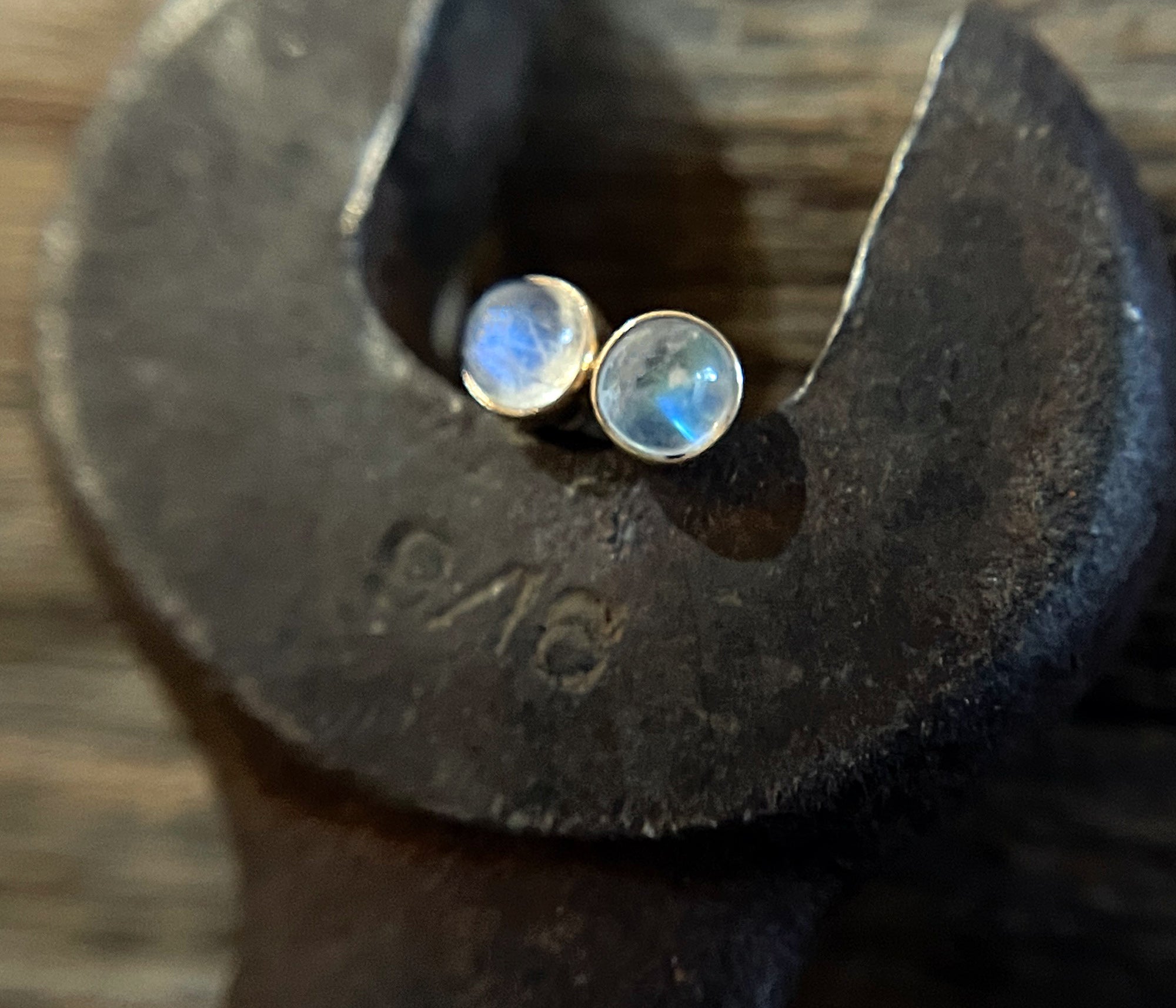 Moonstone Stud Earrings, 14k Gold Earrings, Gold Stud Earrings, Tiny Stud Earrings