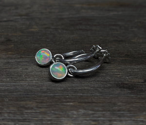 Opal Earrings, Hammered Hoop Earrings with Opal Charms, Sterling Silver, Ethiopian Opal, October Birthstone, Gift for Her, Handmade Earrings