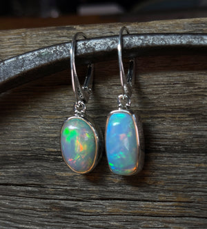 Opal Earrings, Mismatched Opal Earrings, Ethiopian Opal Dangle Earrings, Sterling Silver, Natural Opal Gemstone Earrings, Handmade Gift