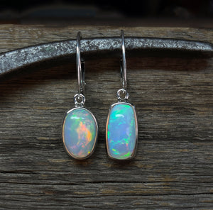 Opal Earrings, Mismatched Opal Earrings, Ethiopian Opal Dangle Earrings, Sterling Silver, Natural Opal Gemstone Earrings, Handmade Gift