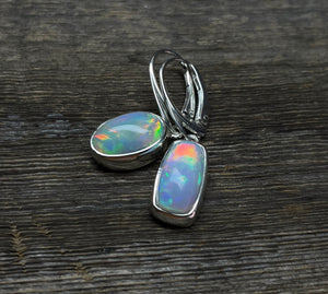 Opal Earrings, Mismatched Opal Earrings, Ethiopian Opal Dangle Earrings, Sterling Silver, Natural Opal Gemstone Earrings, Handmade Gift