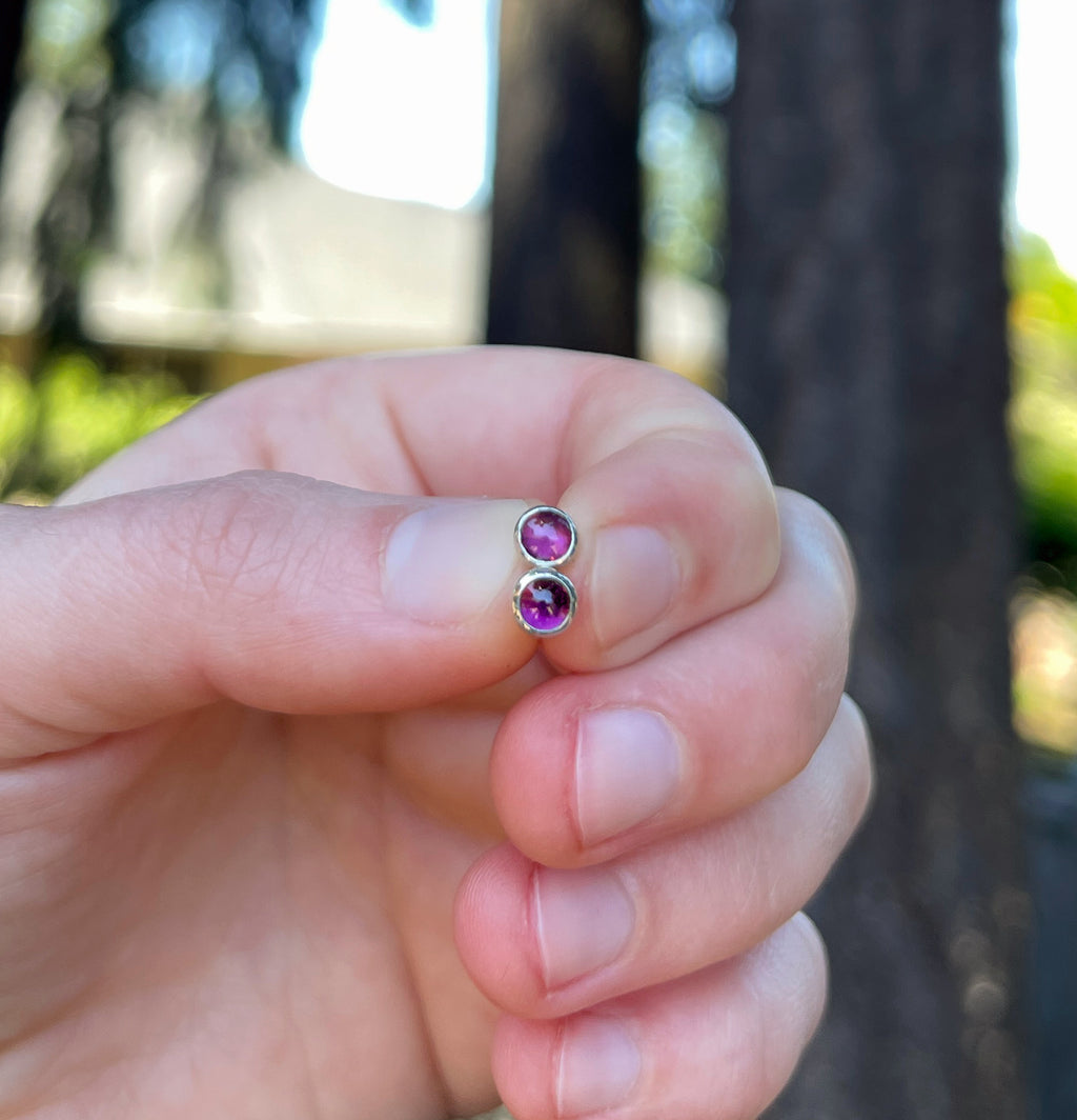 Rhodolite Garnet Earrings Sterling Silver, 4mm, Pink Purple Gemstone Stud Earrings, Minimalist Earrings, Small Stud Earrings, Handmade Gift