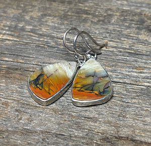 Opalized Wood Earrings in Sterling Silver, Earth-tone Opal Dangle Earrings, Handmade Gemstone Earrings, Gift for Her, Christmas Gift