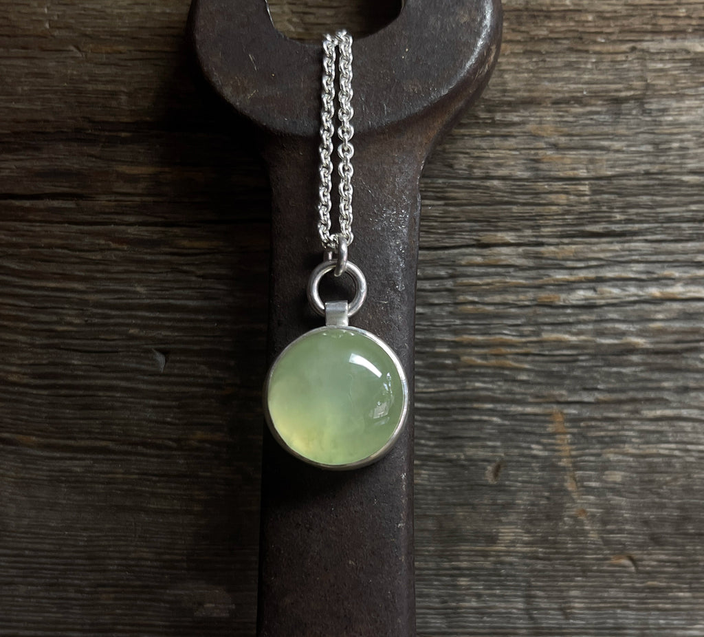 Prehnite Necklace in Sterling Silver, Layering Necklace, Green Gemstone Necklace, Round Prehnite, Gift for Her, Handmade Necklace