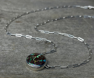 Boulder Opal Necklace in Sterling Silver, Round Australian Queensland Boulder Opal Necklace, Gift for Her, Gemstone Necklace