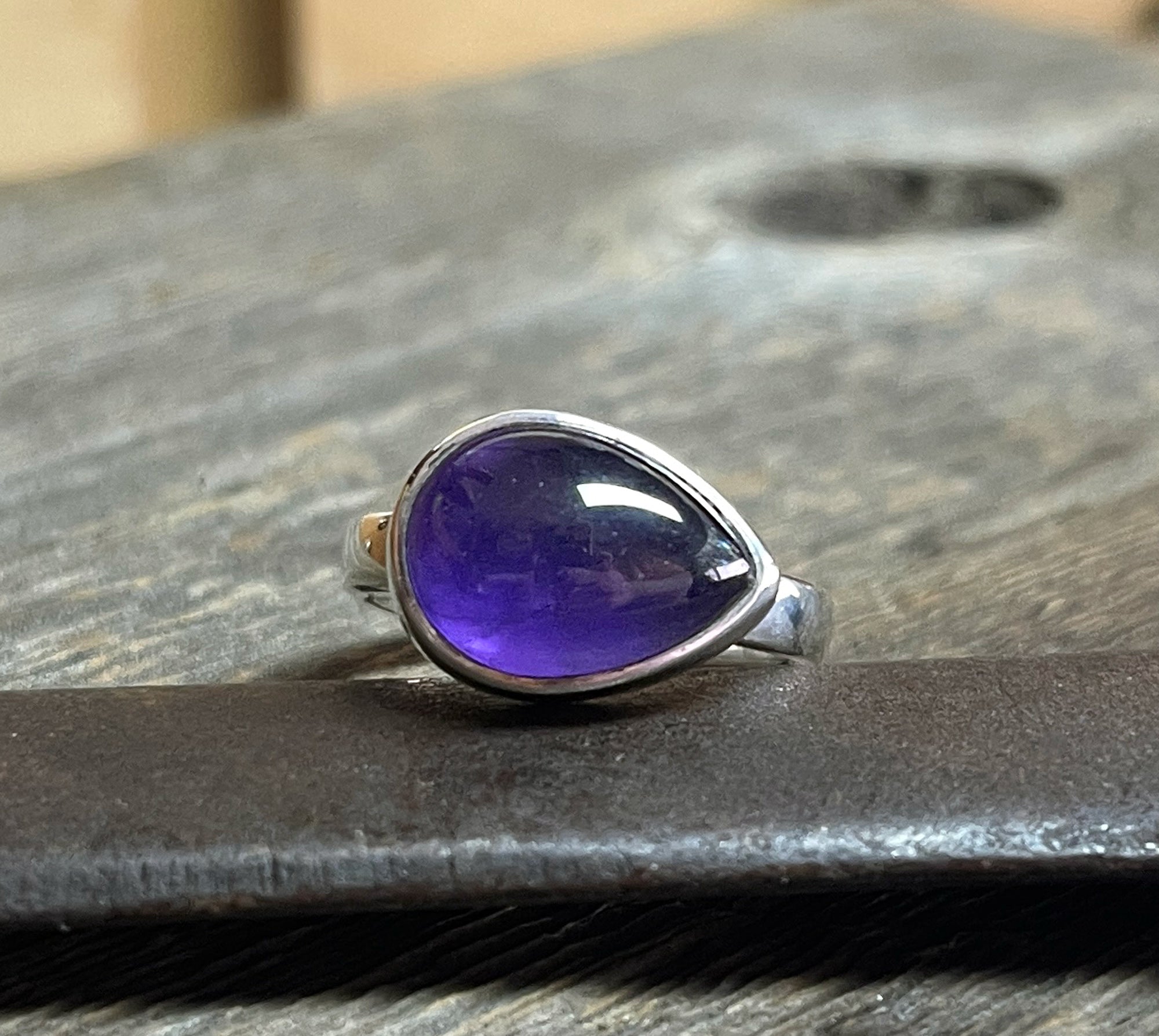 Amethyst Ring, Sterling Silver Bezel Set Pear Amethyst Ring, Amethyst Jewelry, February Birthstone Ring, Gift for Her