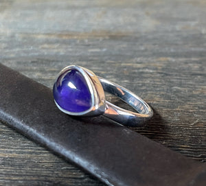 Amethyst Ring, Sterling Silver Bezel Set Pear Amethyst Ring, Amethyst Jewelry, February Birthstone Ring, Gift for Her