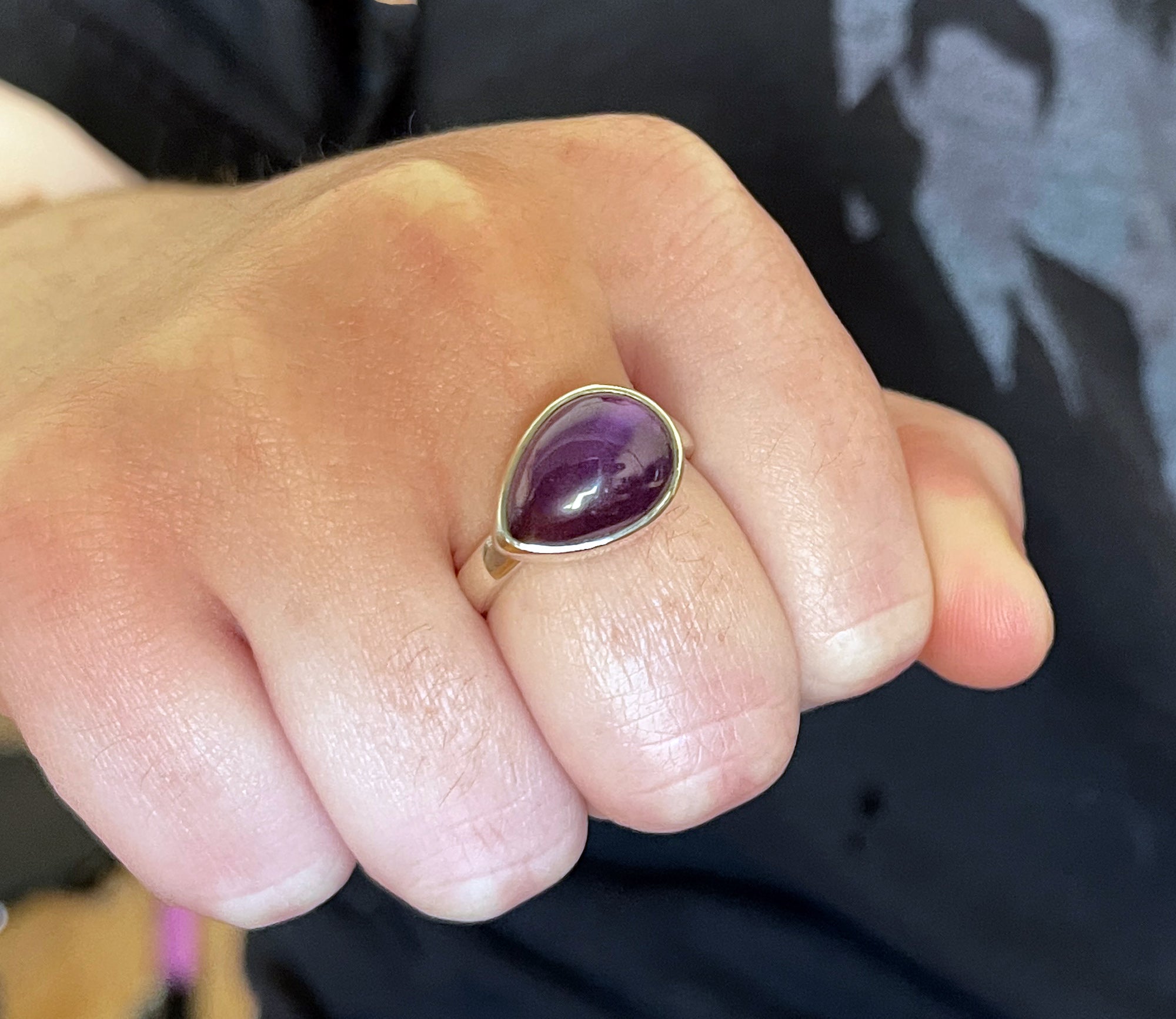 Amethyst Ring, Sterling Silver Bezel Set Pear Amethyst Ring, Amethyst Jewelry, February Birthstone Ring, Gift for Her